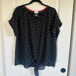 Black and Red Patterned Women's Top